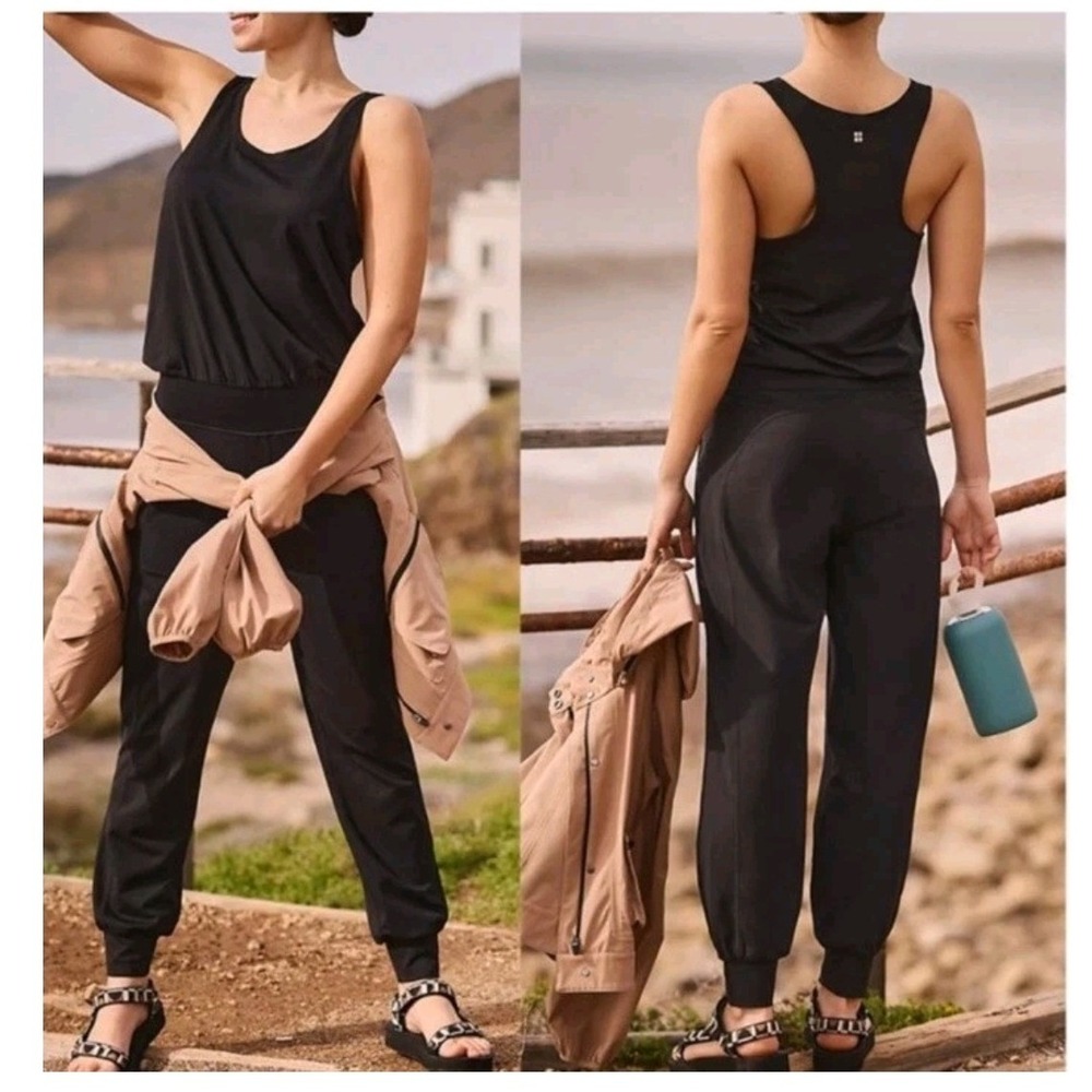 Sweaty Betty Black Racerback Jogger Jumpsuit Size Large athleisure lightweight